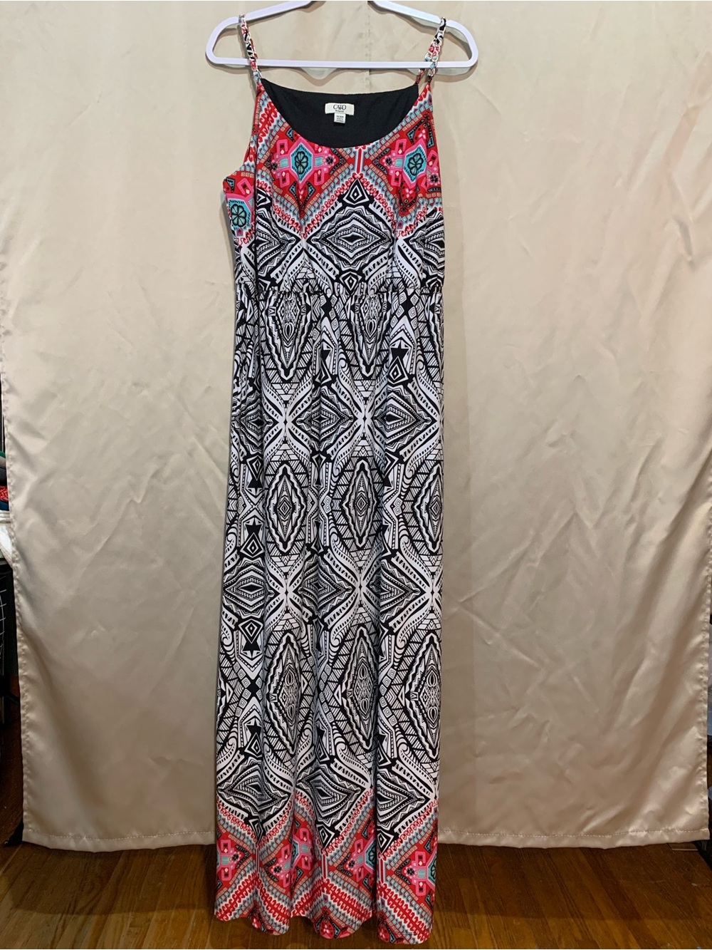 Cato Black & Coral Tribal Print Maxi Dress #76/2
